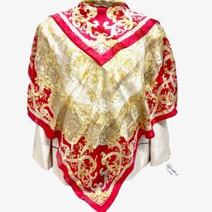 Pierre Balmain scarf100% silk chiffon/satin 34" Ivery gold shine  shimmer red(75